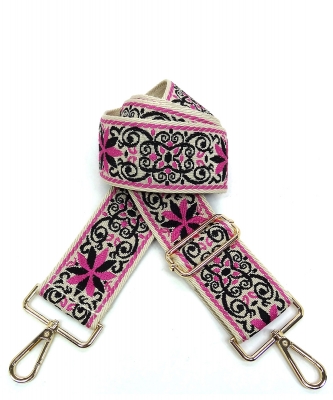 Wide Aztec Tribal Pattern Guitar Strap SS050F FUCHSIA/BLACK